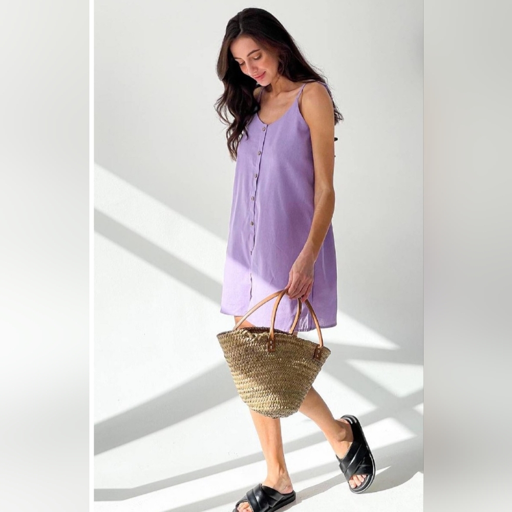 Xrestukom Women's Linen Mini Dress in Lilac, Size Large NIB - Picture 5 of 12